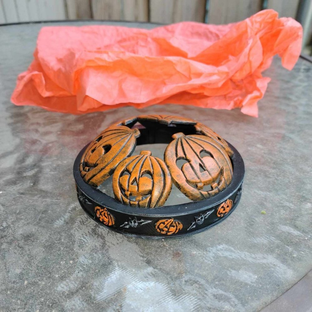 Vintage Yankee Candle Jack O Lanterns & Bats Halloween Illuma Lid Jar Topper